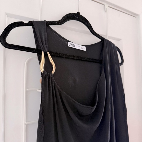 Zara black knit midi dress with gold shoulder detail - size Small (S) - Picture 1 of 4